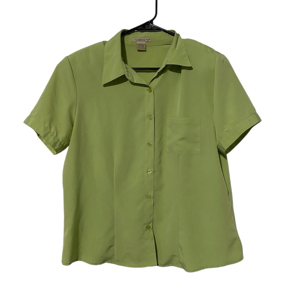 Notations Vintage Green Short Sleeve Boxy Button Front Blouse Top
